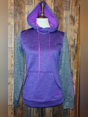 adidas Purple Hooded Pullover with Gray Sleeves